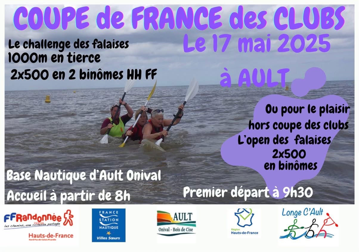 Affiche coupe de France des clubs longe cote. Challenge des falaises Ault Onival