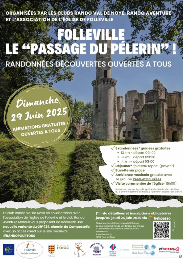 Affiche sur les randonnées découvertes du "passage du pélerin" à Folleville
